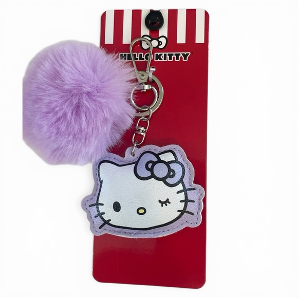 Hello Kitty Accessories - Sanrio Hello Kitty Winking Purple Pom Keychain Bag Charm 2025 New With Tags